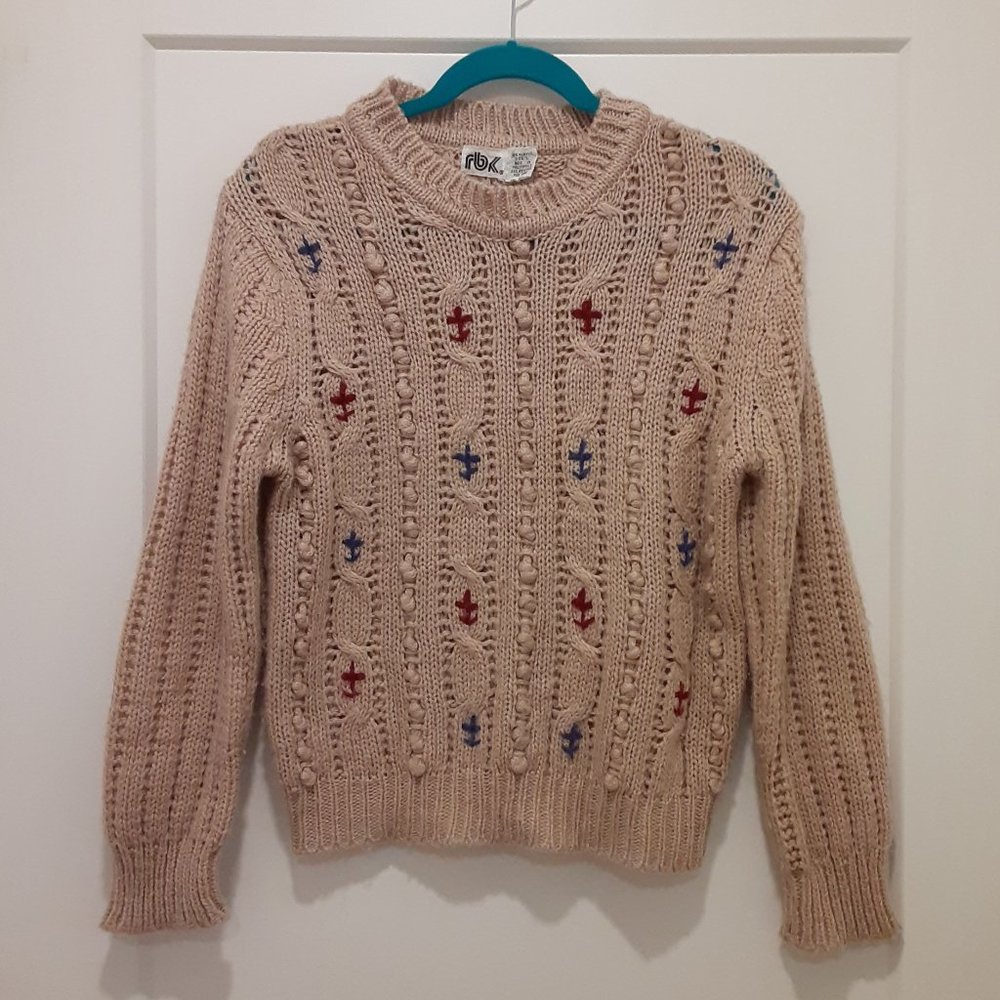 RBK vintage beige novelty sweater with maroon & blue anchors (L)